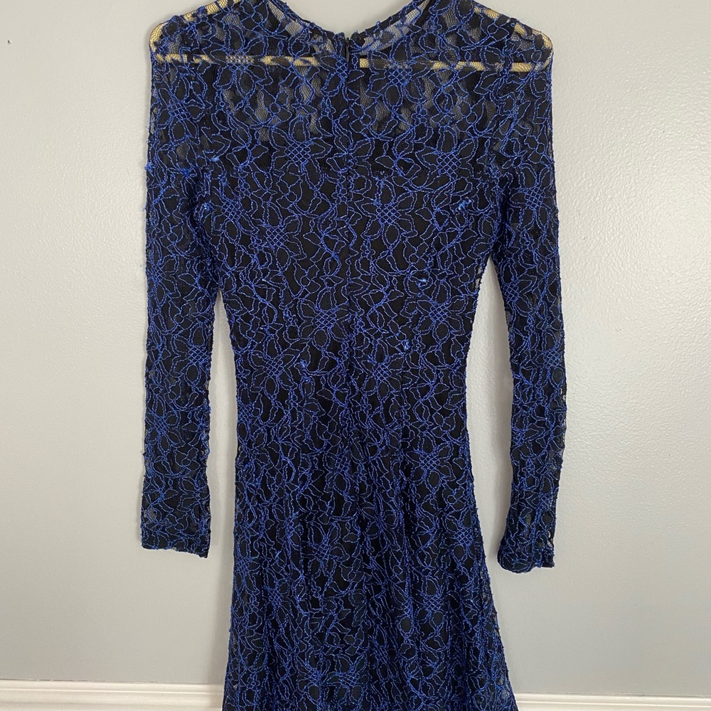 Black and Blue Long Sleeve Mini Dress